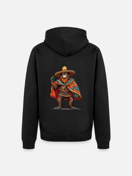 Mexican Bigfoot Sasquatch Sombrero - Unisex Premium Organic Zip Hoodie - black