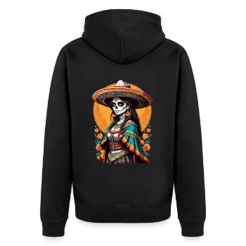 Iconic Sugar Skull Mexico Skull Streetwear - Unisex Premium Organic Zip Hoodie - black - Back - Nico (187cm)