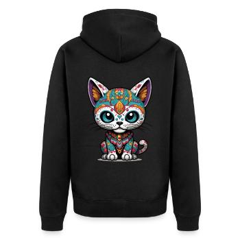 Kawaii chat emblématique Sugar Skull esthétique - Veste à capuche bio Premium Unisexe - noir - Dos - Nico (187cm)