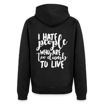 Misanthrope Grumpy Darwin Darwinism - Unisex Premium Bio Zip Hoodie - Schwarz - Hinten - Nico (187cm)