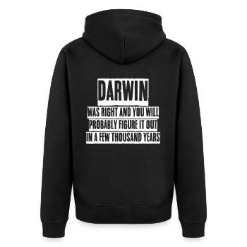Darwin Award Misanthrope Grumpy - Unisex Premium Bio Zip Hoodie - Schwarz - Hinten - Nico (187cm)