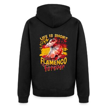 La vie est courte mais le flamenco est éternel - Veste à capuche bio Premium Unisexe - noir - Dos - Nico (187cm)