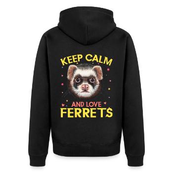 Frettchen - Unisex Premium Bio Zip Hoodie - Schwarz - Hinten - Nico (187cm)