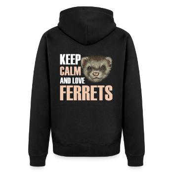 Frettchen - Unisex Premium Bio Zip Hoodie - Schwarz - Hinten - Nico (187cm)