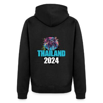 L’équipe de la tournée de voyage en Thaïlande 2024 - Veste à capuche bio Premium Unisexe - noir - Dos - Nico (187cm)