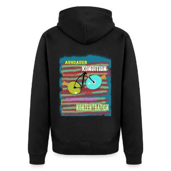 Tischtennis und Radfahren mein Sport - Unisex Premium Bio Zip Hoodie - Schwarz - Hinten - Nico (187cm)