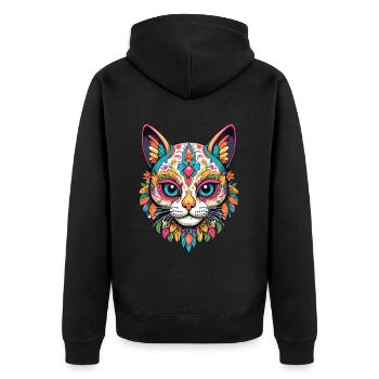 Katze Ikonischer Zuckerschädel Mexikanischer - Unisex Premium Bio Zip Hoodie - Schwarz - Hinten - Nico (187cm)