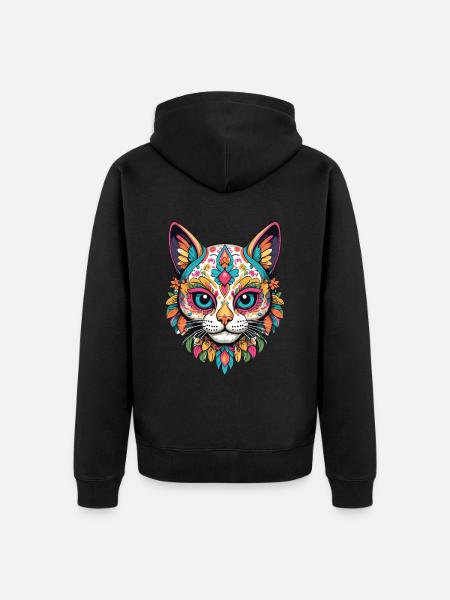Cat Iconic Sugar Skull Mexican - Unisex Premium Organic Zip Hoodie - black