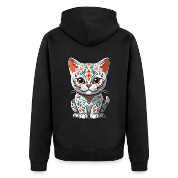 Ikonischer Zuckerschädel Katze Mexikanischer - Unisex Premium Bio Zip Hoodie - Schwarz - Hinten - Nico (187cm)