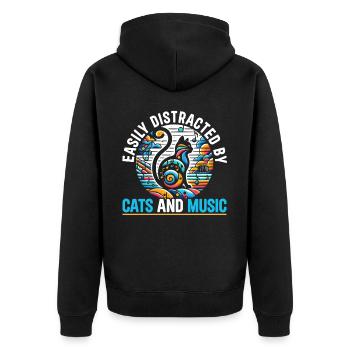 Musikkatze Musikinstrument Kitty Haustier Musiker - Unisex Premium Bio Zip Hoodie - Schwarz - Hinten - Nico (187cm)