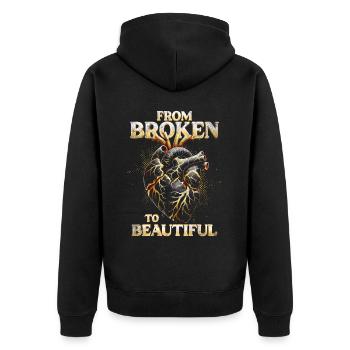 Kintsugi From Broken To Beautiful - Unisex Premium Organic Zip Hoodie - black - Back - Nico (187cm)