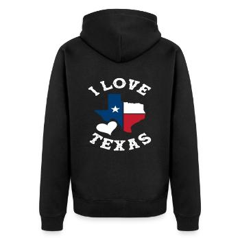 Texas Ich Liebe - Unisex Premium Bio Zip Hoodie - Schwarz - Hinten - Nico (187cm)