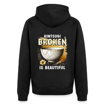 Kintsugi Kintsukuroi Broken Is Beautiful - Unisex Premium Organic Zip Hoodie - black - Back - Nico (187cm)