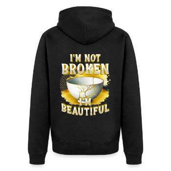 Kintsugi I'm Not Broken I'm Beautiful - Unisex Premium Organic Zip Hoodie - black - Back - Nico (187cm)