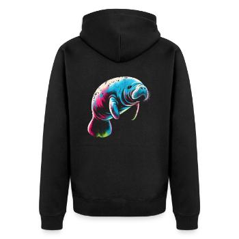 Seekuh Manatee - Unisex Premium Bio Zip Hoodie - Schwarz - Hinten - Nico (187cm)