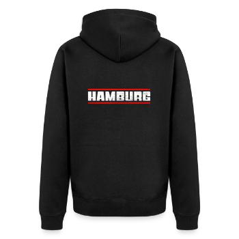 Hamburg - Unisex Premium Organic Zip Hoodie - black - Back - Nico (187cm)