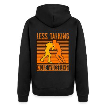 Weniger reden, mehr Wrestling - Unisex Premium Bio Zip Hoodie - Schwarz - Hinten - Nico (187cm)