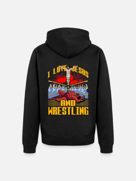 I love Jesus and Wrestling - Unisex Premium Organic Zip Hoodie - black