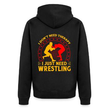 Ich brauche keine Therapie, ich brauche nur Wrestling - Unisex Premium Bio Zip Hoodie - Schwarz - Hinten - Nico (187cm)