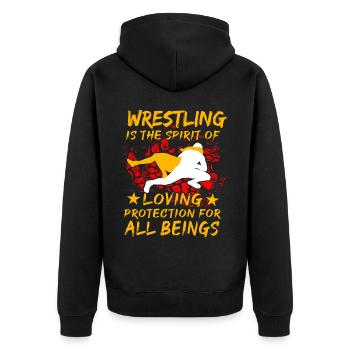 Wrestling ist der Geist, der alle liebt und beschützt - Unisex Premium Bio Zip Hoodie - Schwarz - Hinten - Nico (187cm)