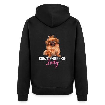 Crazy Pekingese lady - Unisex Premium Organic Zip Hoodie - black - Back - Nico (187cm)