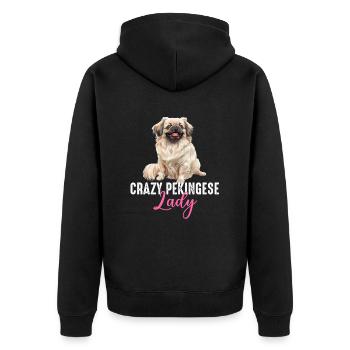 Crazy Pekingese lady - Unisex Premium Organic Zip Hoodie - black - Back - Nico (187cm)