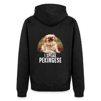 i speak pekingese - Unisex Premium Organic Zip Hoodie - black - Back - Nico (187cm)