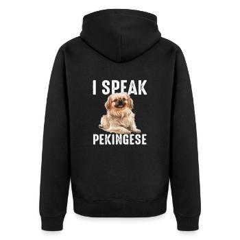 i speak pekingese - Unisex Premium Organic Zip Hoodie - black - Back - Nico (187cm)