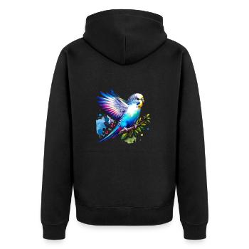 Sweet Budgie Aquarelle – Friedliches Vogelporträt - Unisex Premium Bio Zip Hoodie - Schwarz - Hinten - Nico (187cm)
