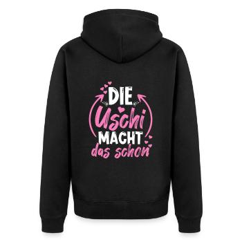 Die Uschi Macht Das Schon - Unisex Premium Bio Zip Hoodie - Schwarz - Hinten - Nico (187cm)