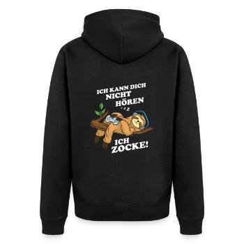 I can't hear you, I'm playing sloth - Unisex Premium Organic Zip Hoodie - black - Back - Nico (187cm)