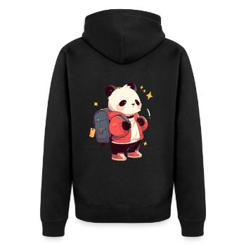 Pandabär Schulkind Japanischer Riesenpanda - Unisex Premium Bio Zip Hoodie - Schwarz - Hinten - Nico (187cm)