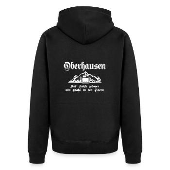 Oberhausen Auf Kohle geboren mit Stahl - Unisex Premium Bio Zip Hoodie - Schwarz - Hinten - Nico (187cm)