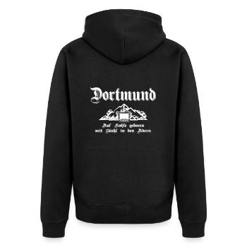 Dortmund Auf Kohle geboren mit Stahl in den Adern - Unisex Premium Bio Zip Hoodie - Schwarz - Hinten - Nico (187cm)
