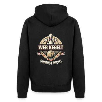 Wer kegelt sündigt nicht Kegel Kegelverein Design - Unisex Premium Bio Zip Hoodie - Schwarz - Hinten - Nico (187cm)