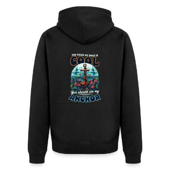 Bootfahren ist cool Siehe meinen Anker - Unisex Premium Bio Zip Hoodie - Schwarz - Hinten - Nico (187cm)