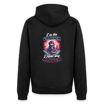 Bootfahren Ich bin der Kapitän, der das Schiff möglich macht - Unisex Premium Bio Zip Hoodie - Schwarz - Hinten - Nico (187cm)