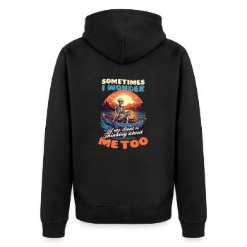 Bootfahren Ich frage mich, ob das Boot auch an mich denkt - Unisex Premium Bio Zip Hoodie - Schwarz - Hinten - Nico (187cm)