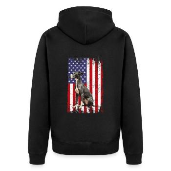 whippet dog American Flag - Unisex Premium Bio Zip Hoodie - Schwarz - Hinten - Nico (187cm)