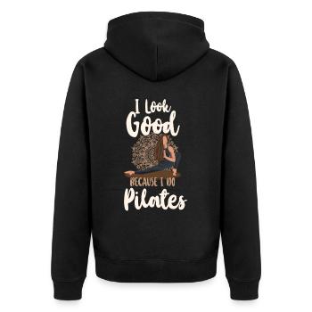 Pilates Instructor Teacher I Look - Unisex Premium Bio Zip Hoodie - Schwarz - Hinten - Nico (187cm)
