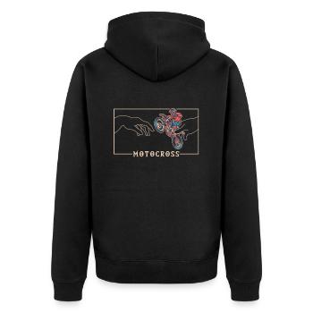 Michelangelo Kreation von Adam Motocross Supermoto - Unisex Premium Bio Zip Hoodie - Schwarz - Hinten - Nico (187cm)