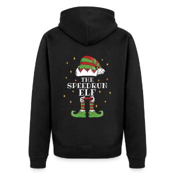 Der Speedrun-elf – Rasant Durch Die Saison - Unisex Premium Bio Zip Hoodie - Schwarz - Hinten - Nico (187cm)