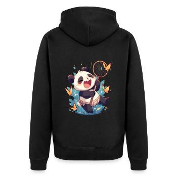 Pandabär Schmetterlinge Japanischer Riesenpanda - Unisex Premium Bio Zip Hoodie - Schwarz - Hinten - Nico (187cm)