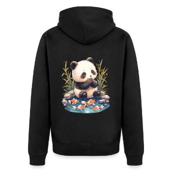 Panda Bear, Koi Fish, Panda géant japonais - Veste à capuche bio Premium Unisexe - noir - Dos - Nico (187cm)