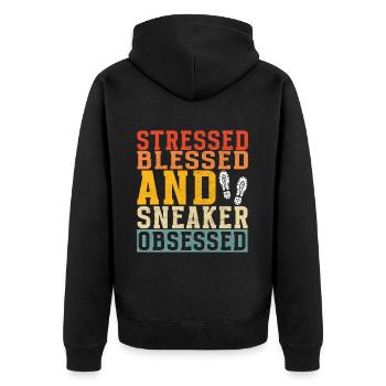 Sneakerhead Sneaker Collector - Unisex Premium Bio Zip Hoodie - Schwarz - Hinten - Nico (187cm)