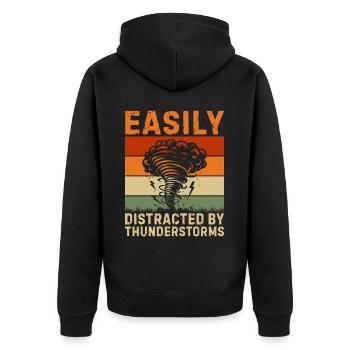 Easily distracted by thunderstorms - Unisex Premium Organic Zip Hoodie - black - Back - Nico (187cm)