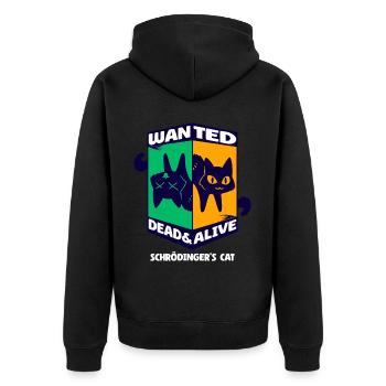 Physik Quanten Nerd Dead + Alive Schrödingers - Unisex Premium Bio Zip Hoodie - Schwarz - Hinten - Nico (187cm)