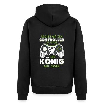 Reichet mir den Controller König Konsole Gamer - Unisex Premium Bio Zip Hoodie - Schwarz - Hinten - Nico (187cm)
