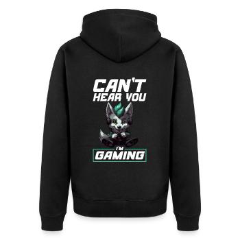 Can't Hear You I'm Gaming Wolf Video Games Gamer - Unisex Premium Organic Zip Hoodie - black - Back - Nico (187cm)