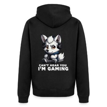 Can't Hear You I'm Gaming Wolf Video Games Gamer - Unisex Premium Organic Zip Hoodie - black - Back - Nico (187cm)